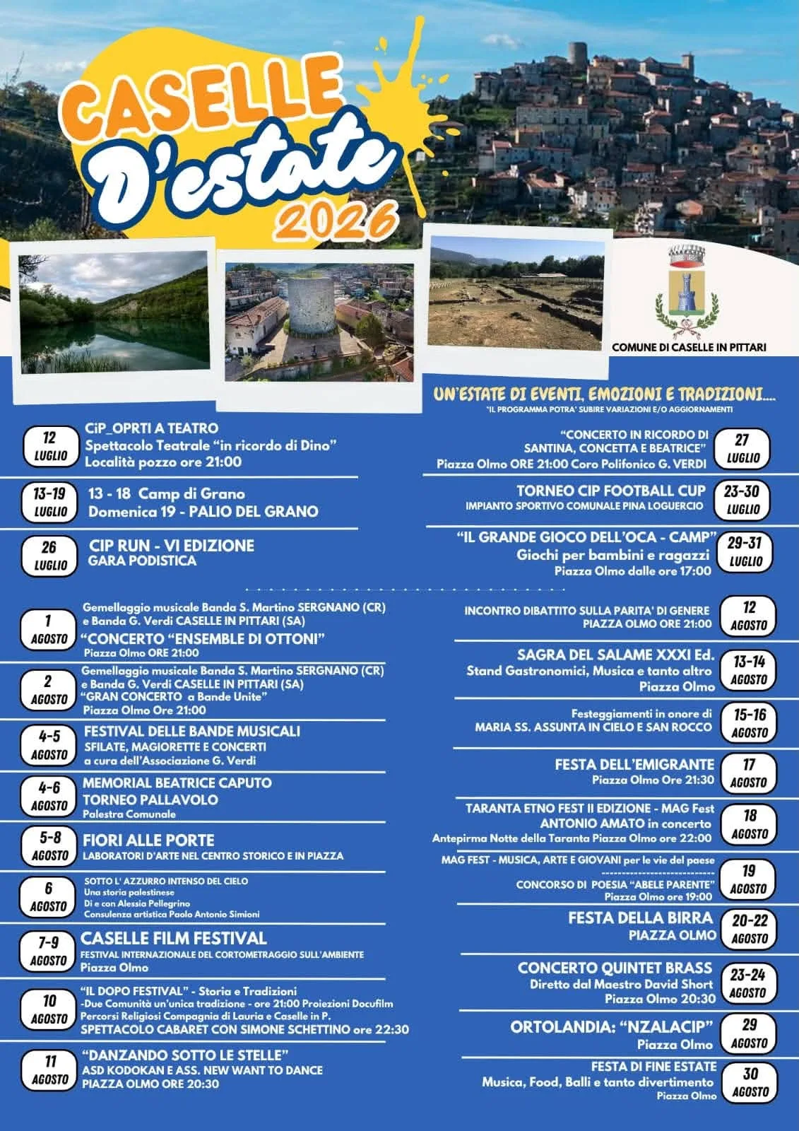 Locandina Gran Concerto a Bande Unite 2026 a Caselle in Pittari (Salerno)