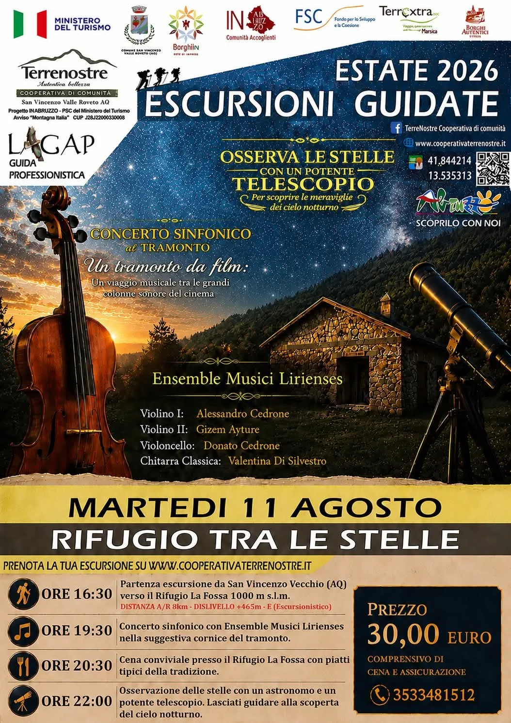Locandina Estate 2026 Escursioni Guidate - Rifugio tra le Stelle a San Vincenzo Valle Roveto (L'aquila)