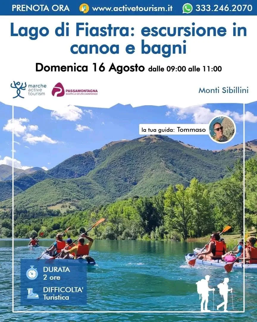 Locandina Lago di Fiastra: escursione in canoa e bagni 2026 a Fiastra (Macerata)