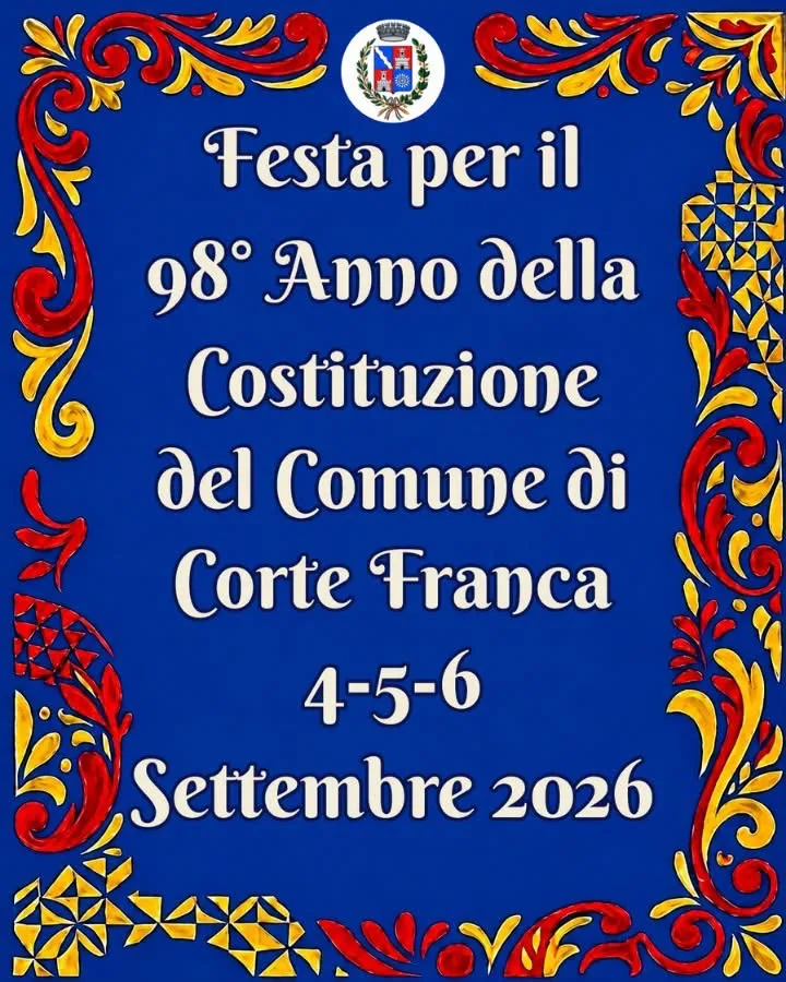 Locandina 98° Festa per il 98° Anno della Costituzione 2026 a Corte Franca (Brescia)