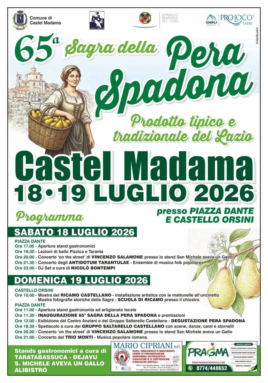 Locandina 65ª Sagra della Pera Spadona 2026 a Castel Madama (Roma)