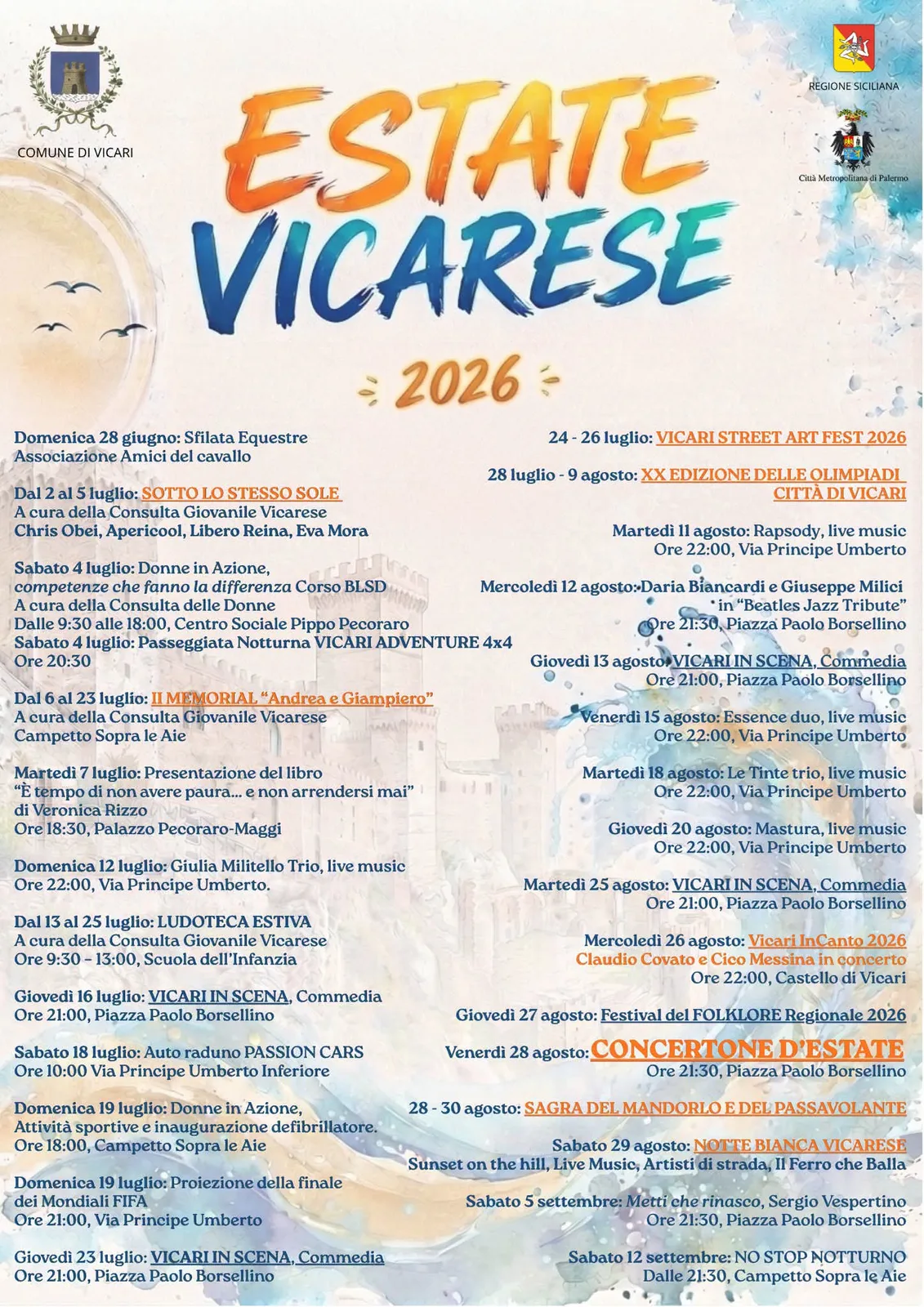 Locandina Vicari in Scena, Commedia — 25 agosto 2026 a Vicari (Palermo)