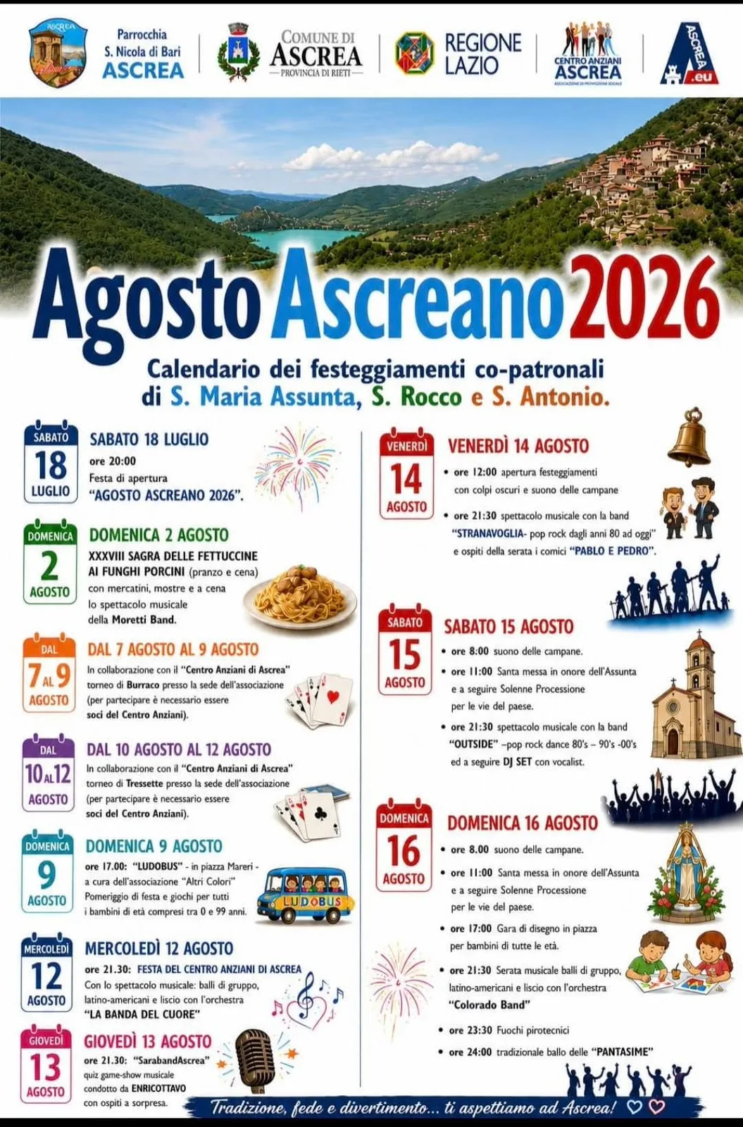 Locandina Ferragosto: Assunta, Processione e Show 2026 a Ascrea (Rieti)