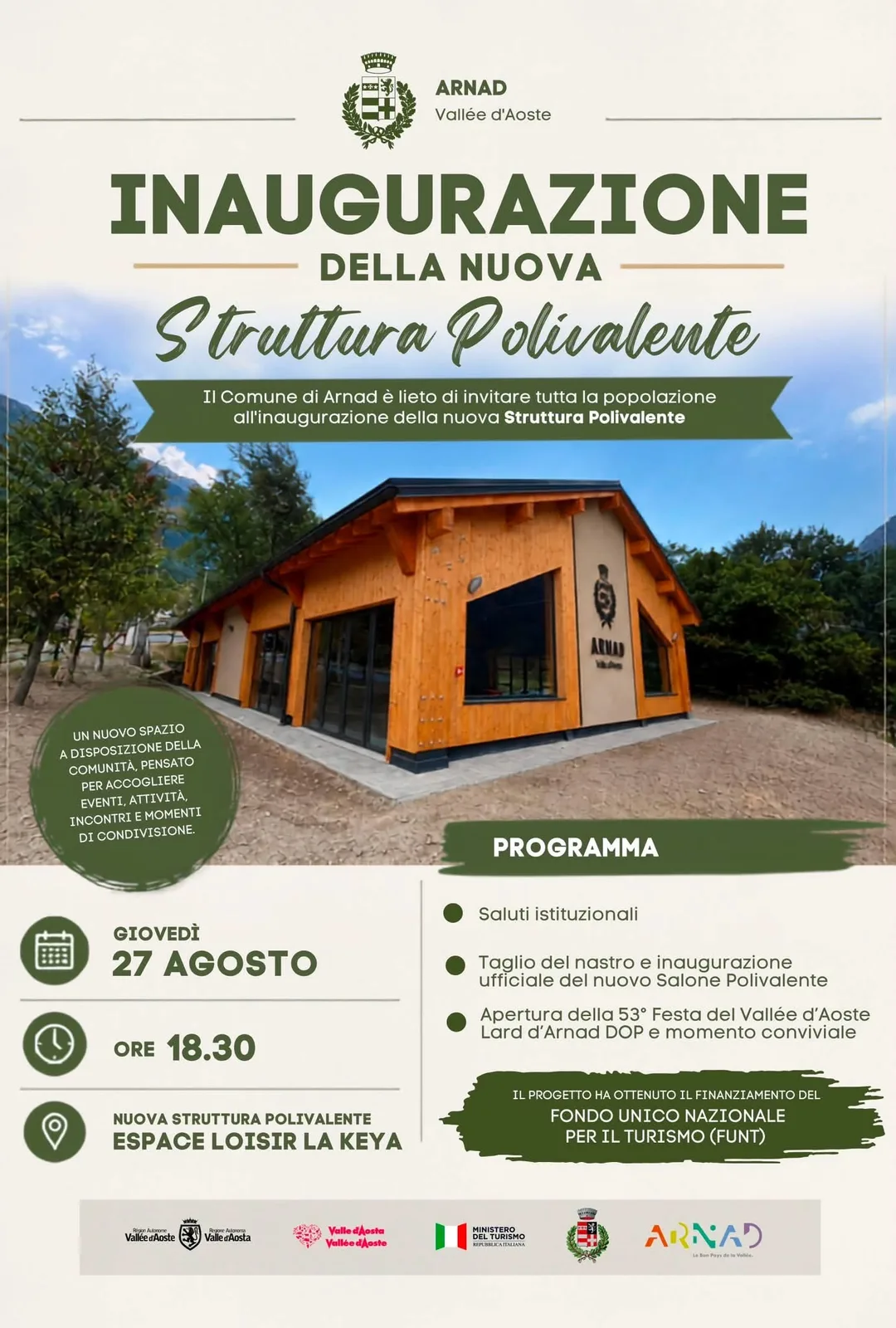 Locandina Inaugurazione Nuova Struttura Polivalente 2026 a Arnad (Aosta)