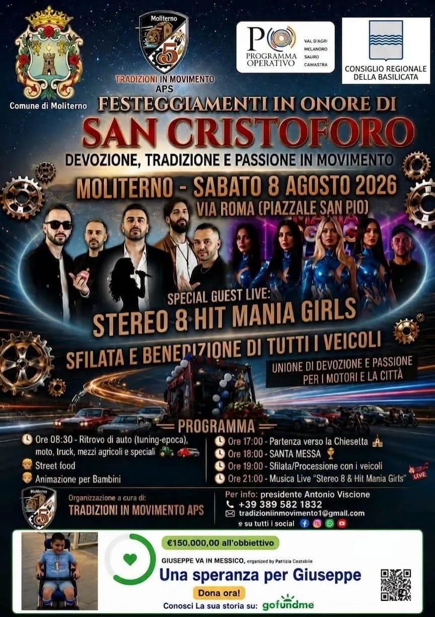Locandina Festeggiamenti in Onore di San Cristoforo 2026 a Moliterno (Potenza)