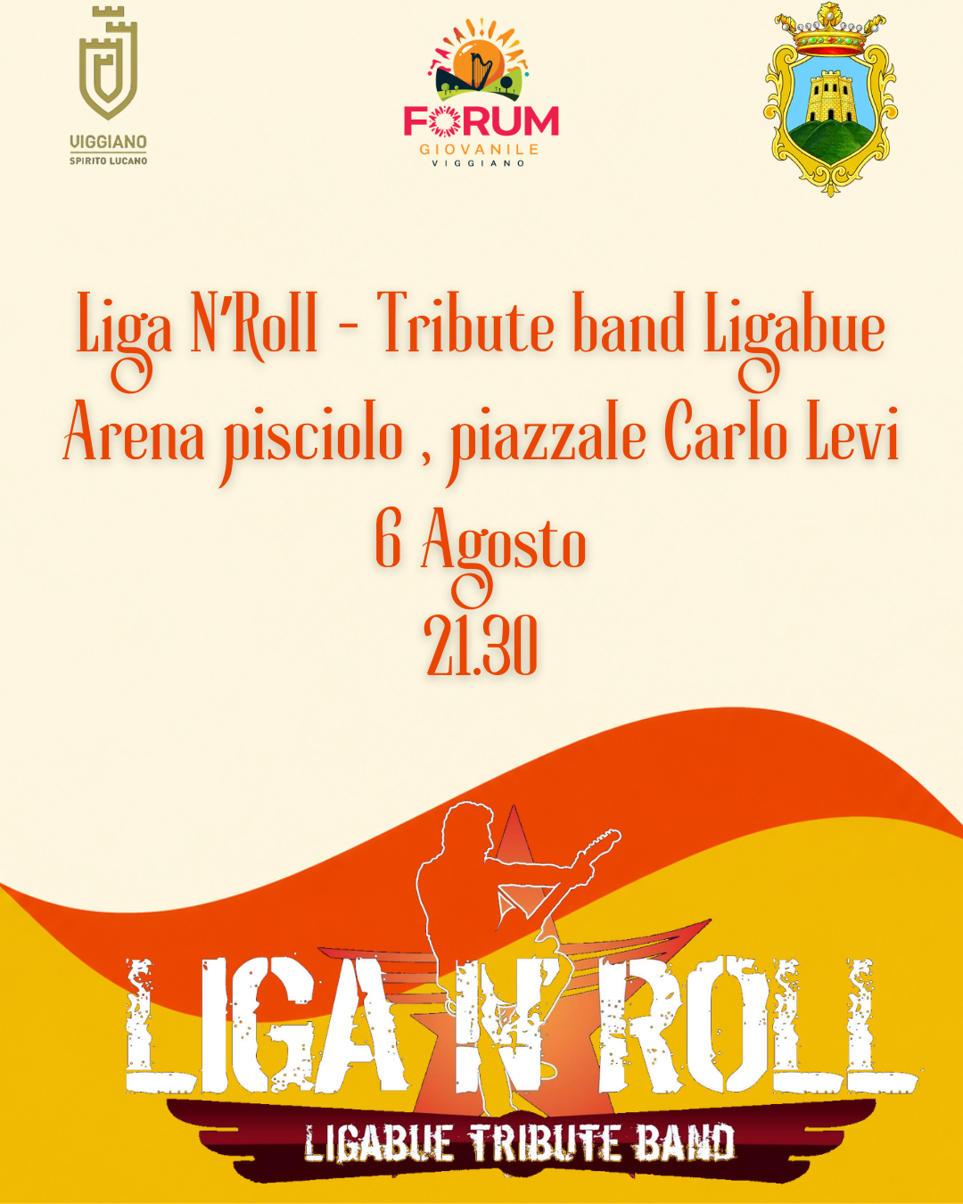 Locandina Liga N’Roll - Tribute band Ligabue 2026 a Viggiano (Potenza)