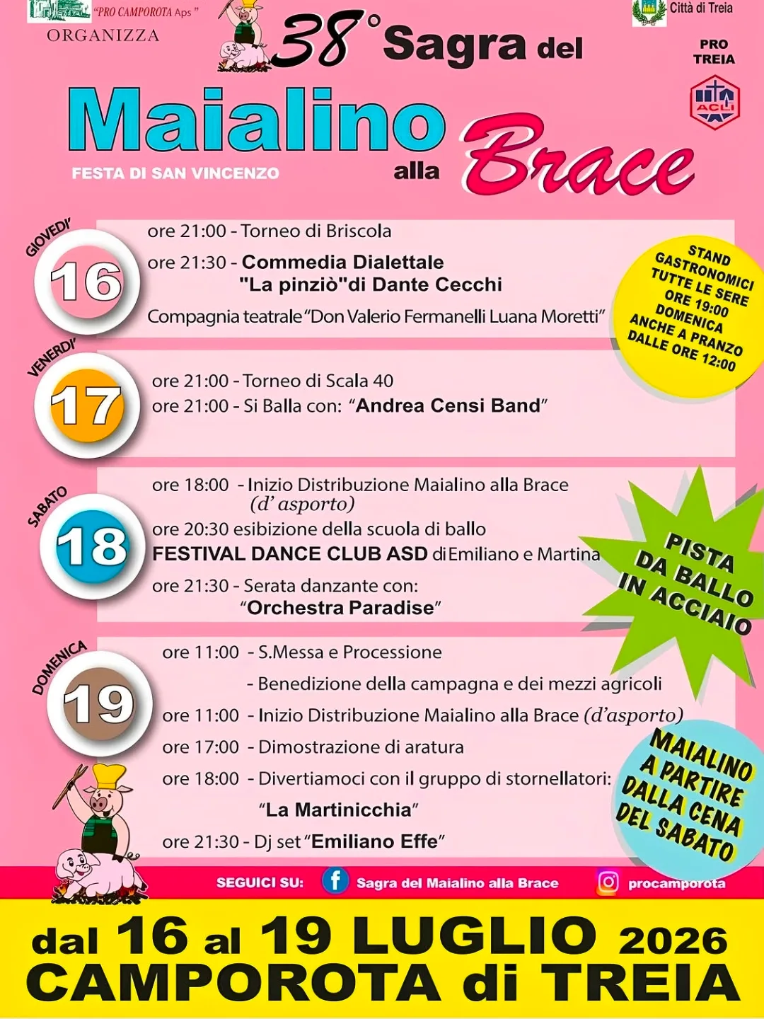 Locandina 38ª Sagra del Maialino alla Brace 2026 a Treia (Macerata)