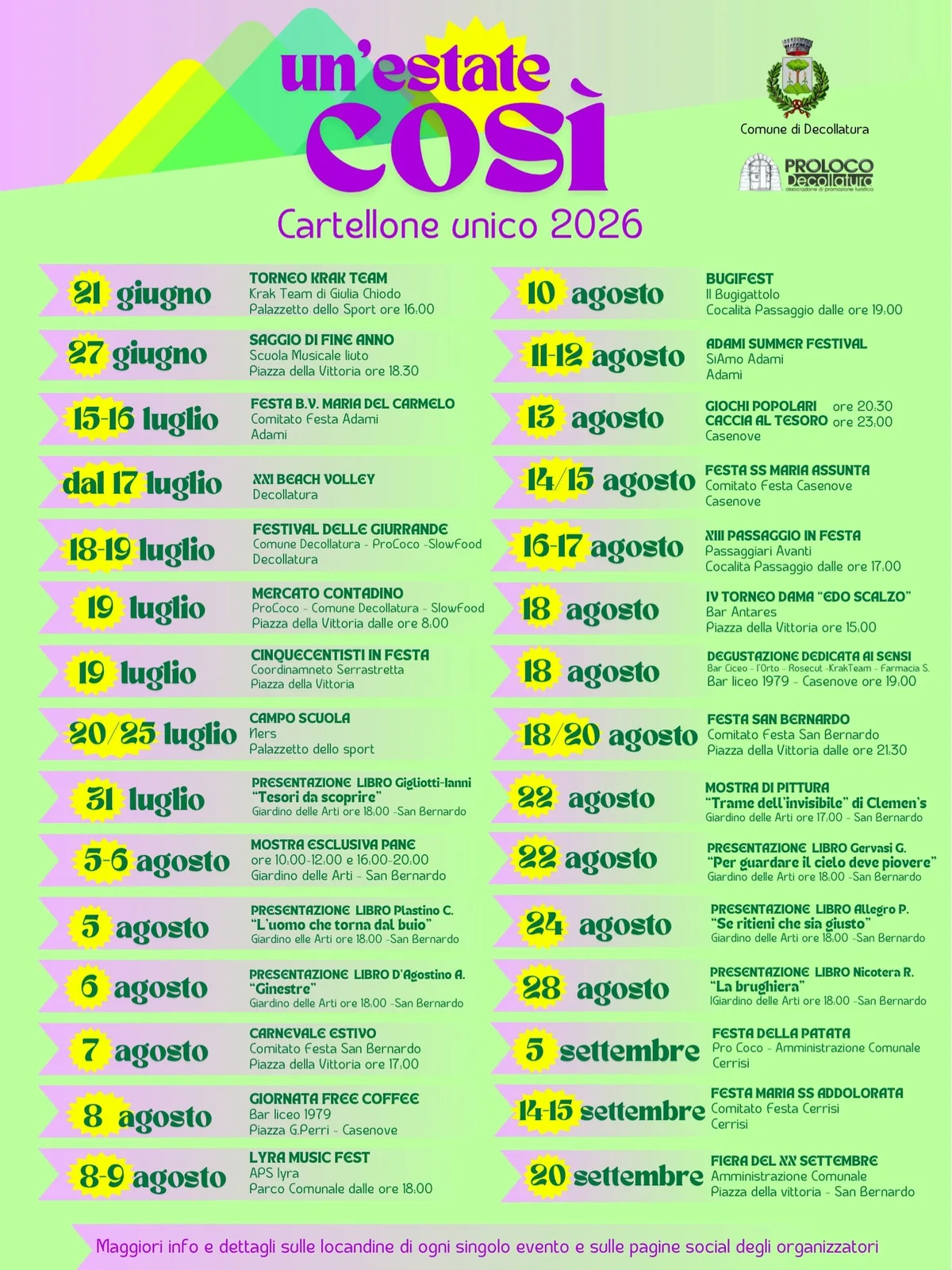 Locandina Carnevale Estivo 2026 a Decollatura (Catanzaro)
