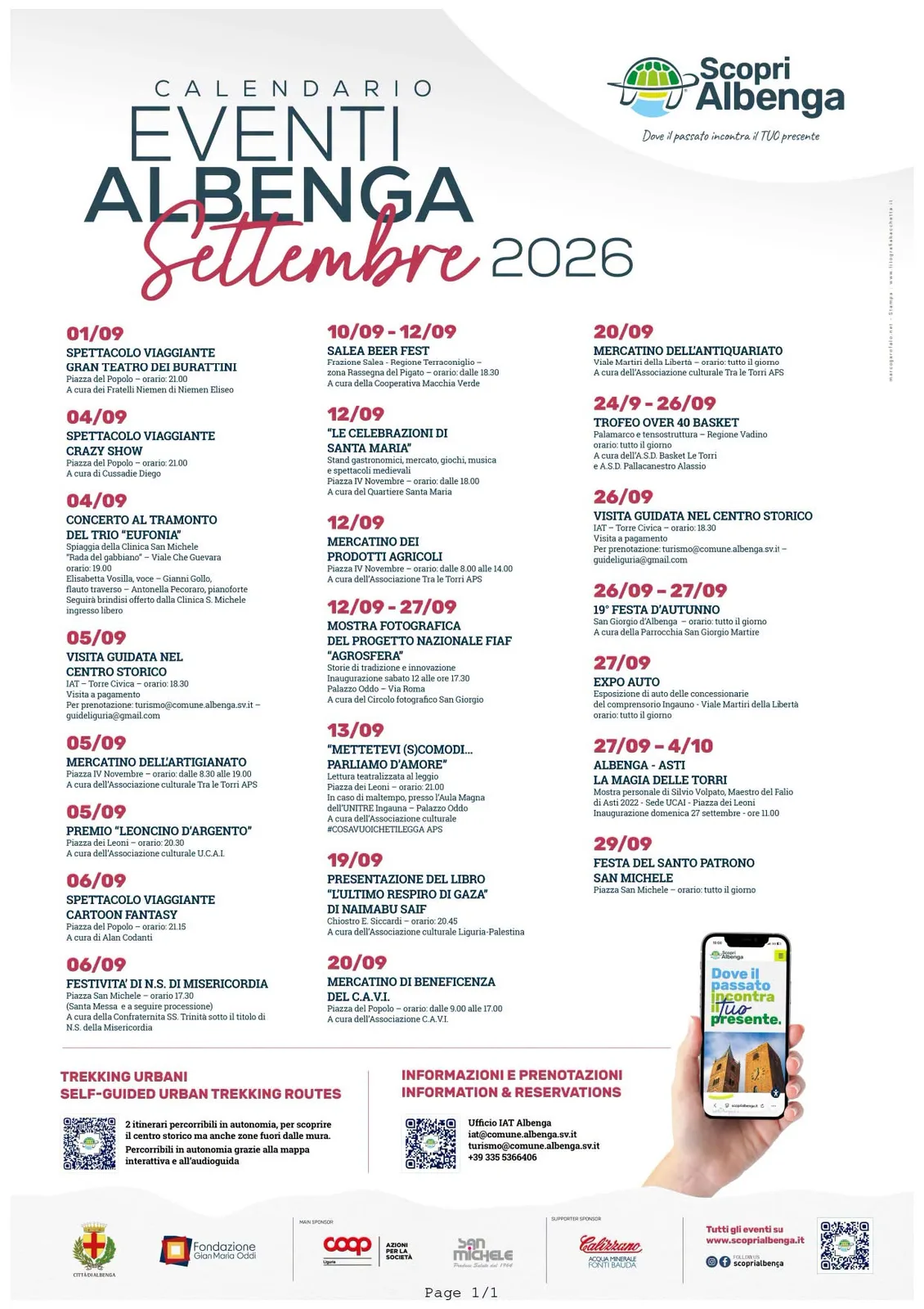 Locandina calendario eventi settembre 2026 a Albenga (Savona)