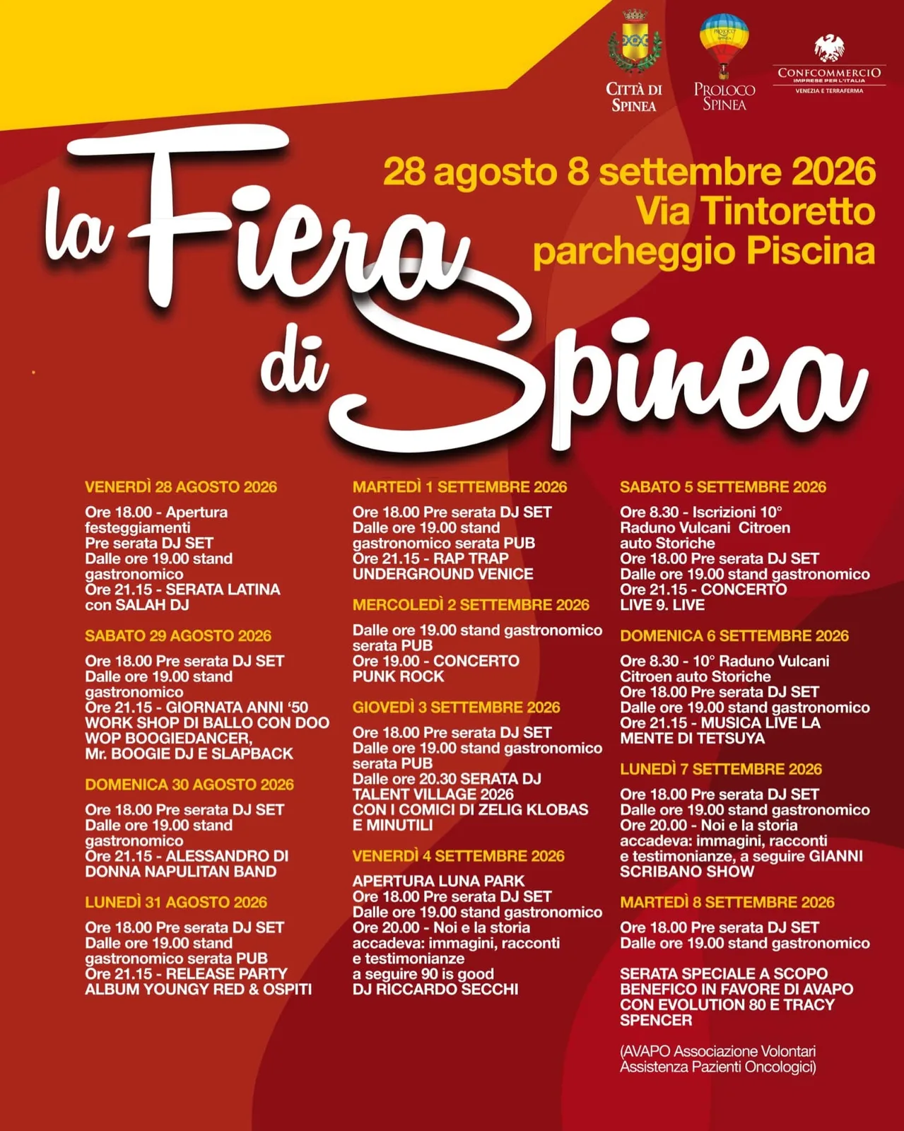 Locandina calendario eventi estate 2026 a Spinea (Venezia)