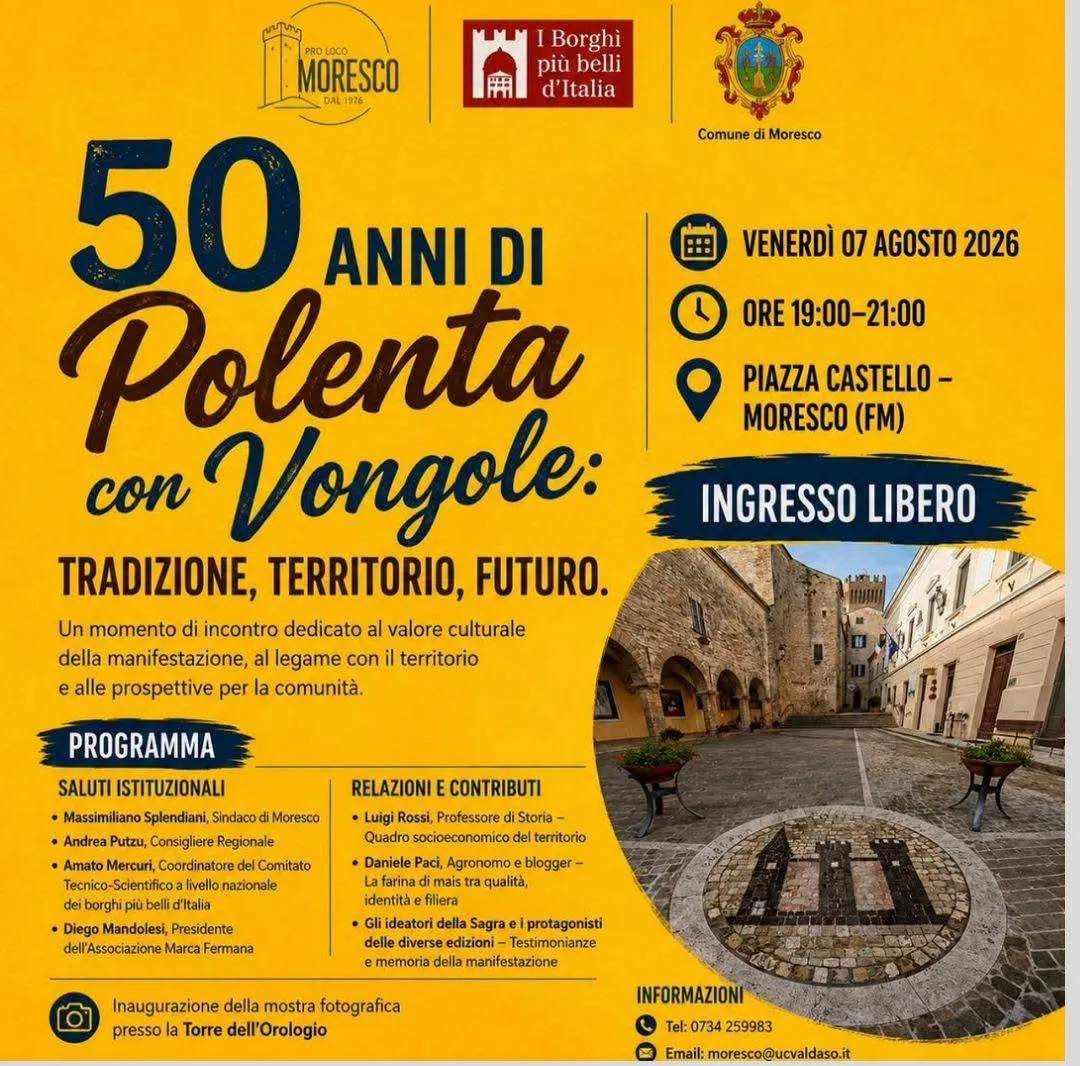 Locandina 50 Anni di Polenta con Vongole 2026 a Moresco (Fermo)