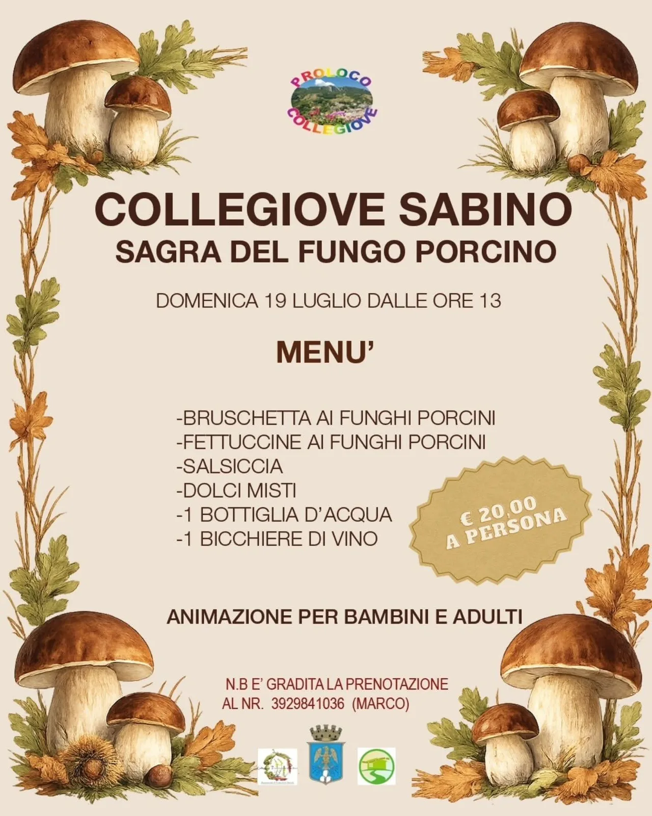 Locandina Sagra del Fungo Porcino 2026 a Collegiove (Rieti)