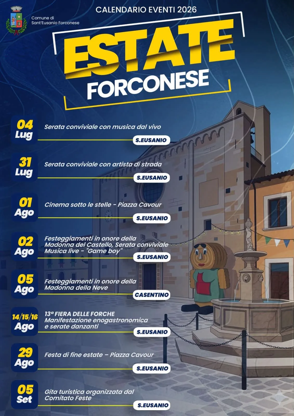 Locandina Estate Forconese 2026 - Gita turistica organizzata dal Comit a Sant'Eusanio Forconese (L'aquila)