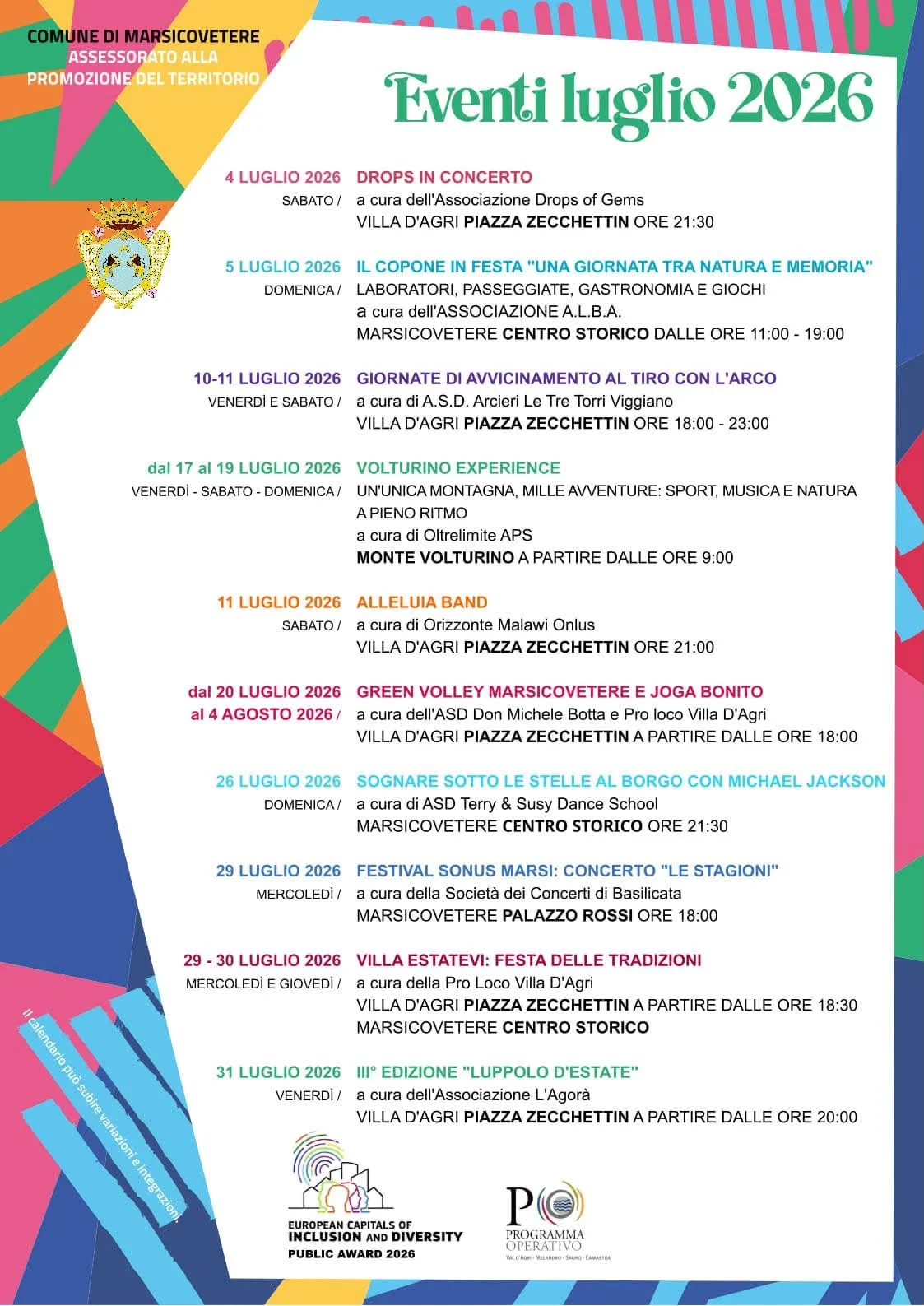 Locandina Volturino Experience 2026 — Sport, musica e natura a Marsicovetere (Potenza)
