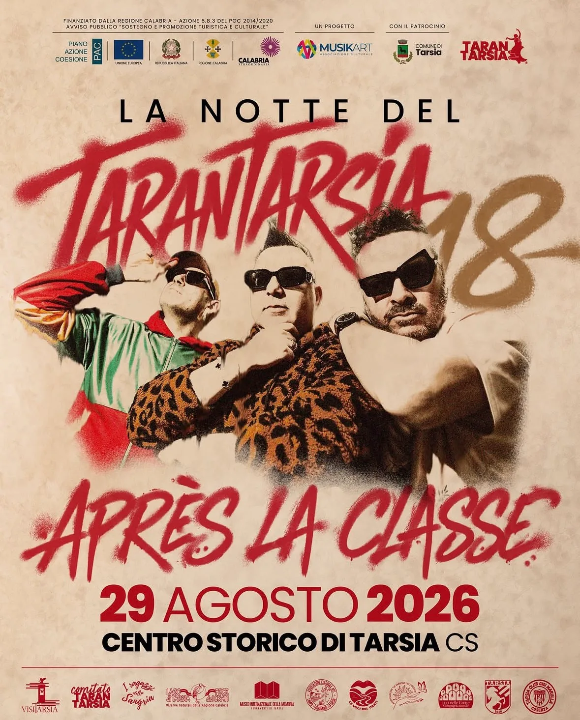 Locandina La Notte del Tarantarsia 2026 a Tarsia (Cosenza)