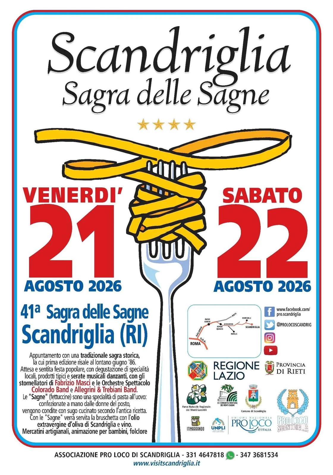 Locandina 41ª Sagra delle Sagne 2026 a Scandriglia (Rieti)