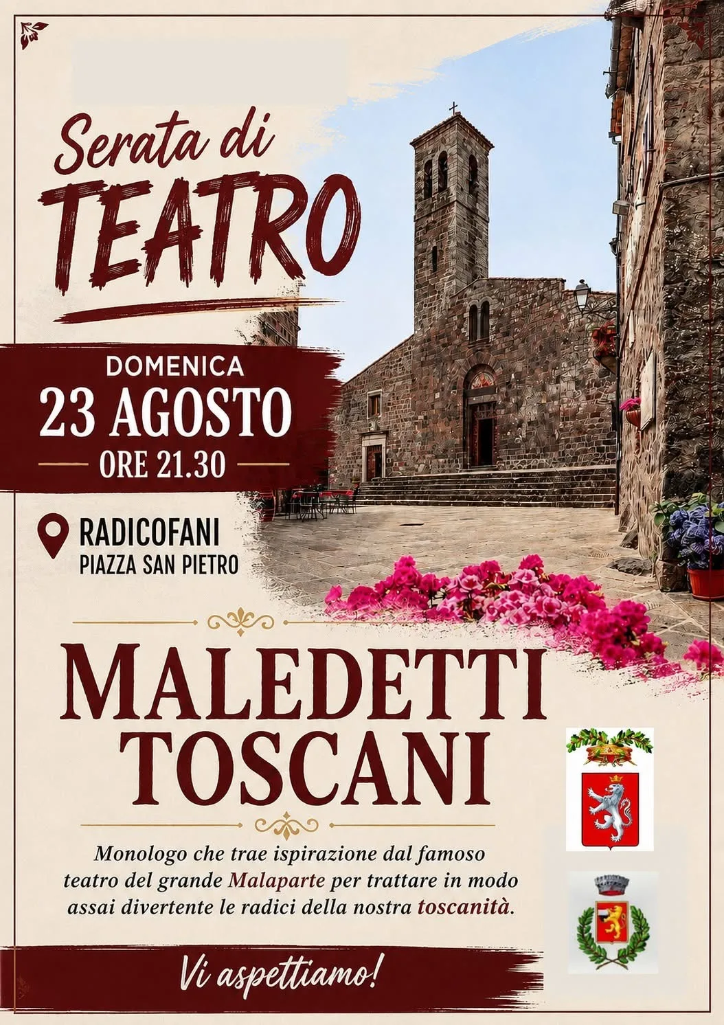 Locandina Serata di Teatro 2026 - Maledetti Toscani a Radicofani (Siena)