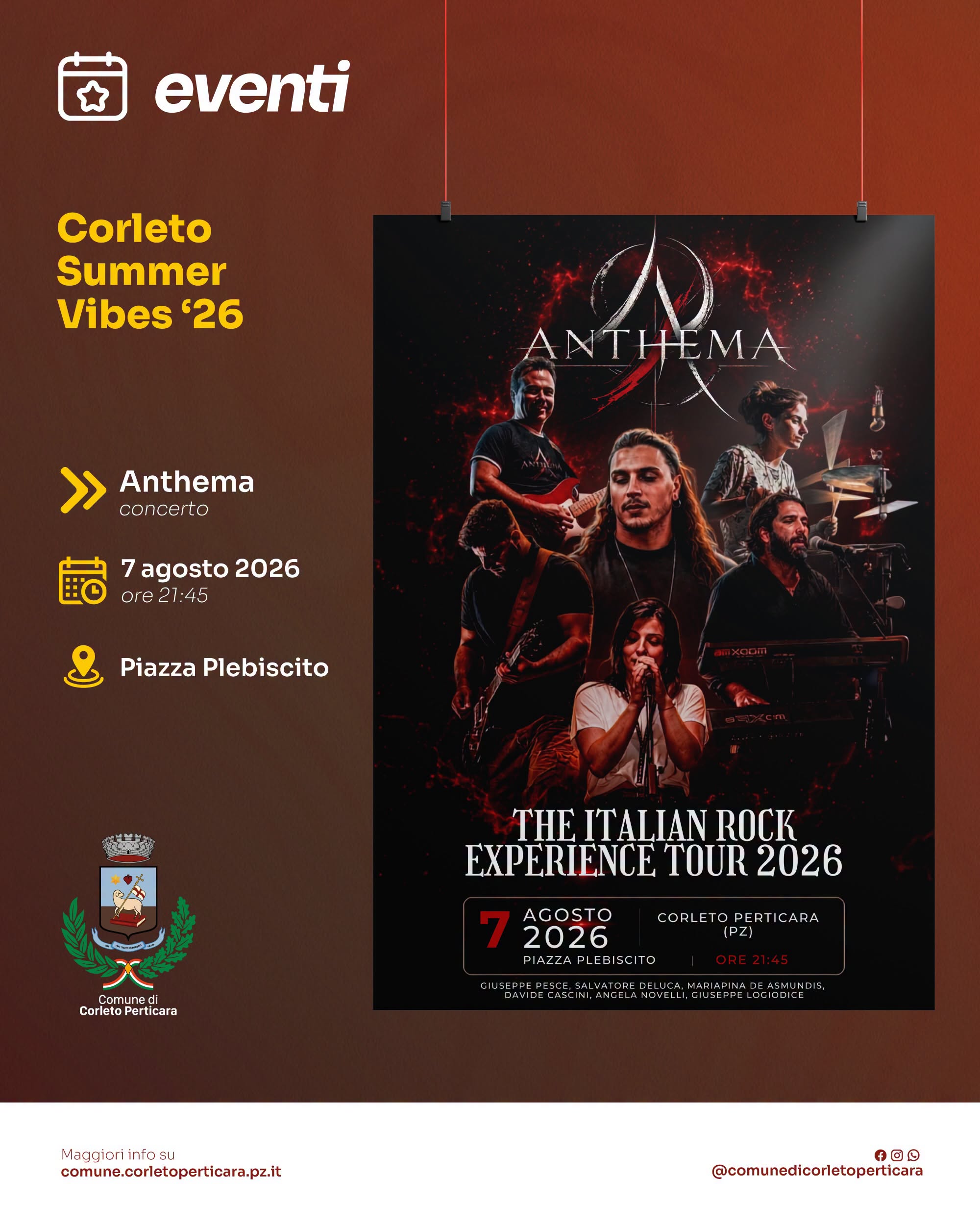 Locandina Rock Band Anthema in concerto 2026 a Corleto Perticara (Potenza)