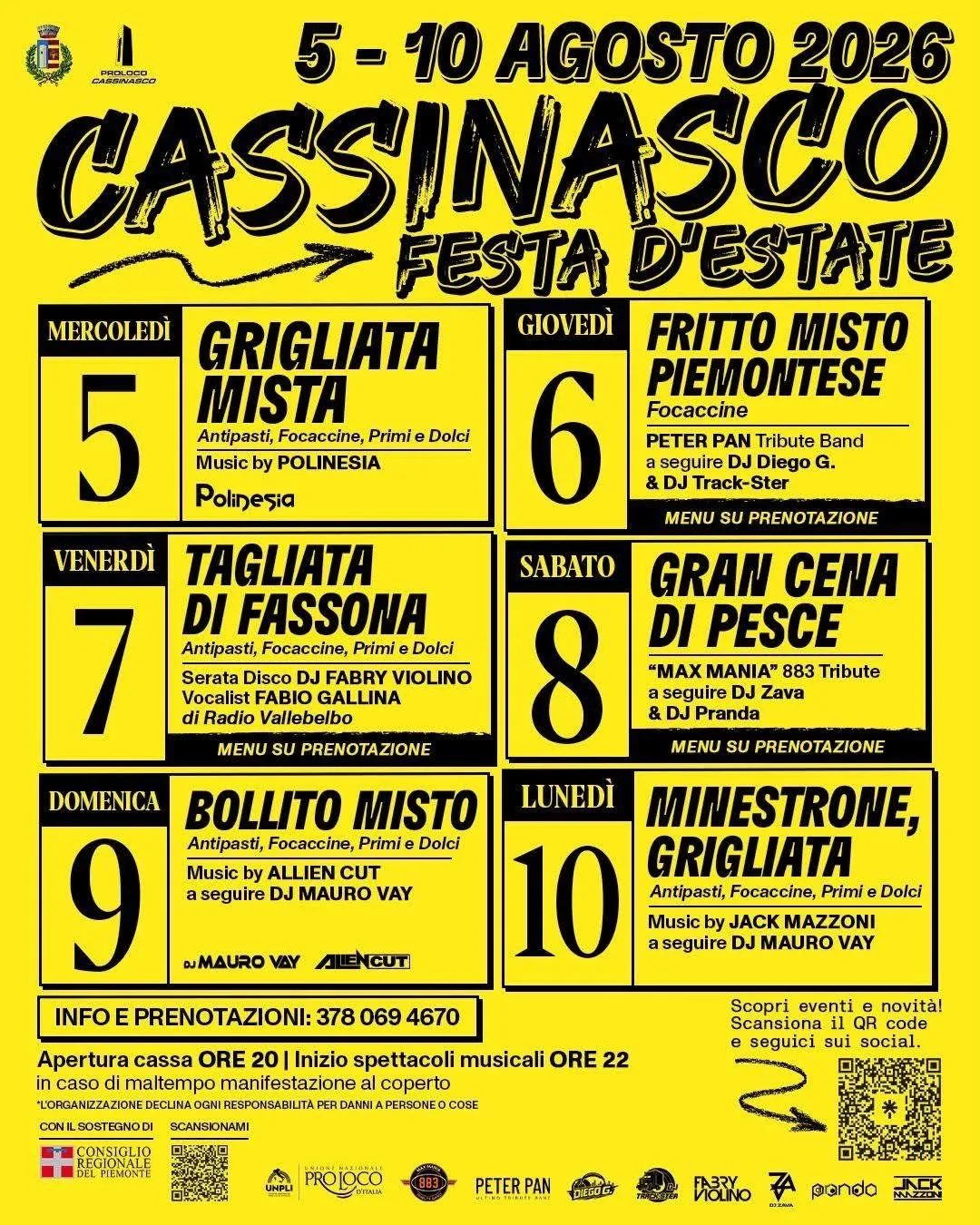 Locandina Festa d'Estate Cassinasco 2026 dal 5 al 10 agosto a Cassinasco (Asti)