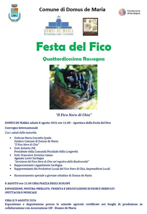 Locandina 14ª Festa del Fico 2026 — Degustazioni nelle aziende a Domus de Maria (Sud sardegna)