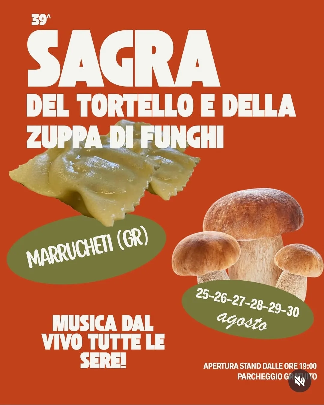 Locandina 39ª Sagra del Tortello e della Zuppa di Funghi 2026 a Campagnatico (Grosseto)