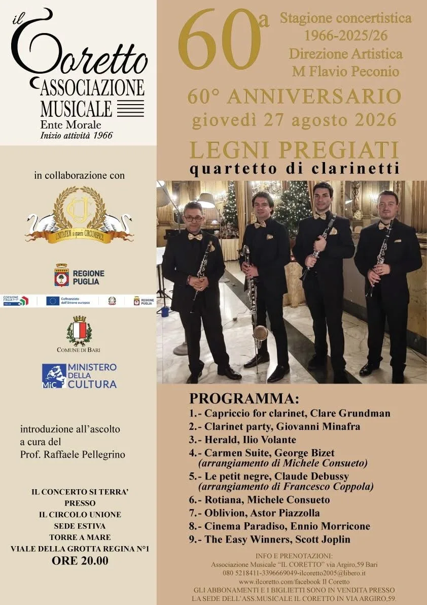 Locandina 60ª Stagione concertistica Il Coretto 2026 a Bari (Bari)