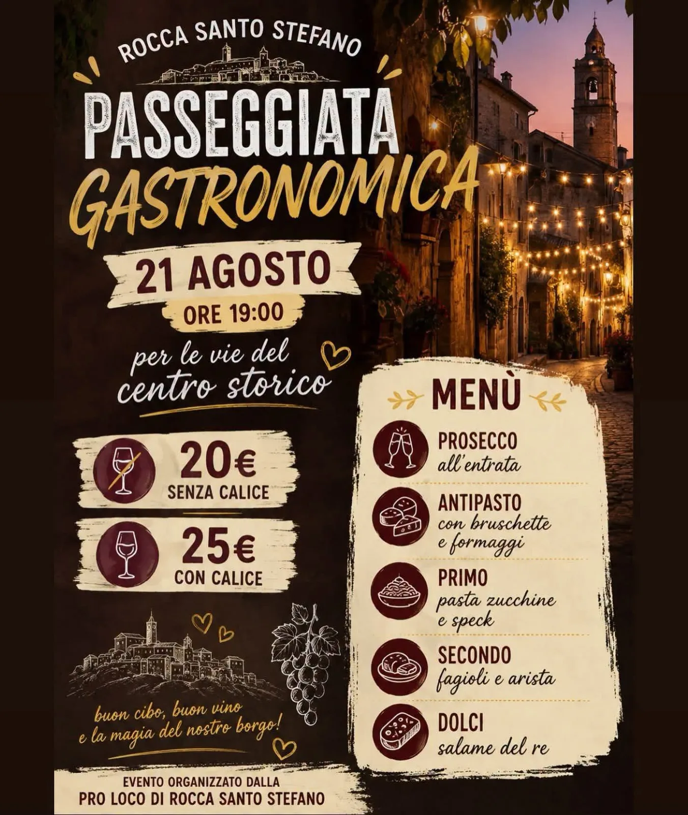 Locandina Passeggiata Gastronomica 2026 a Rocca Santo Stefano a Rocca Santo Stefano (Roma)