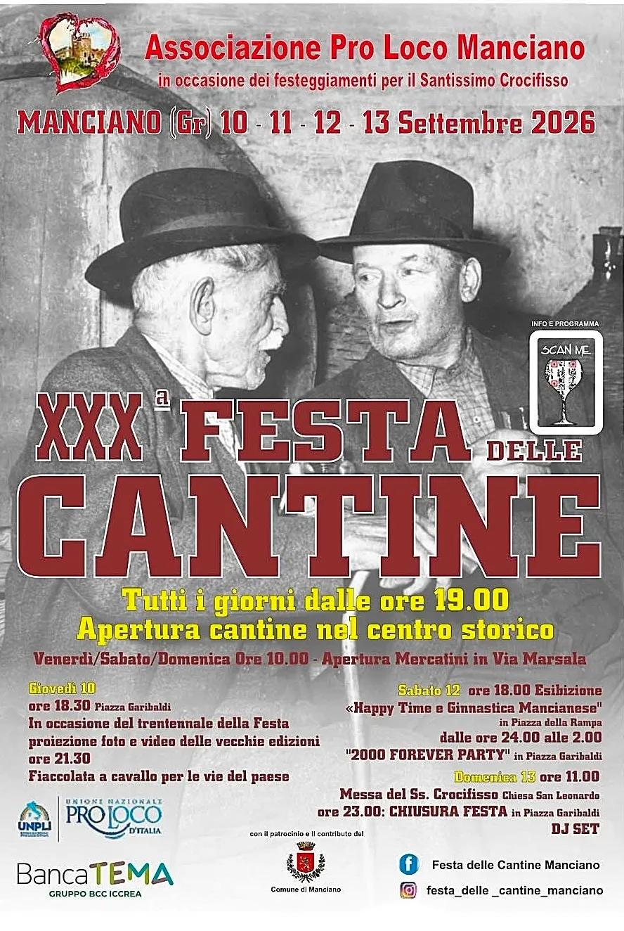 Locandina Apertura cantine 2026 nel centro storico a Manciano (Grosseto)