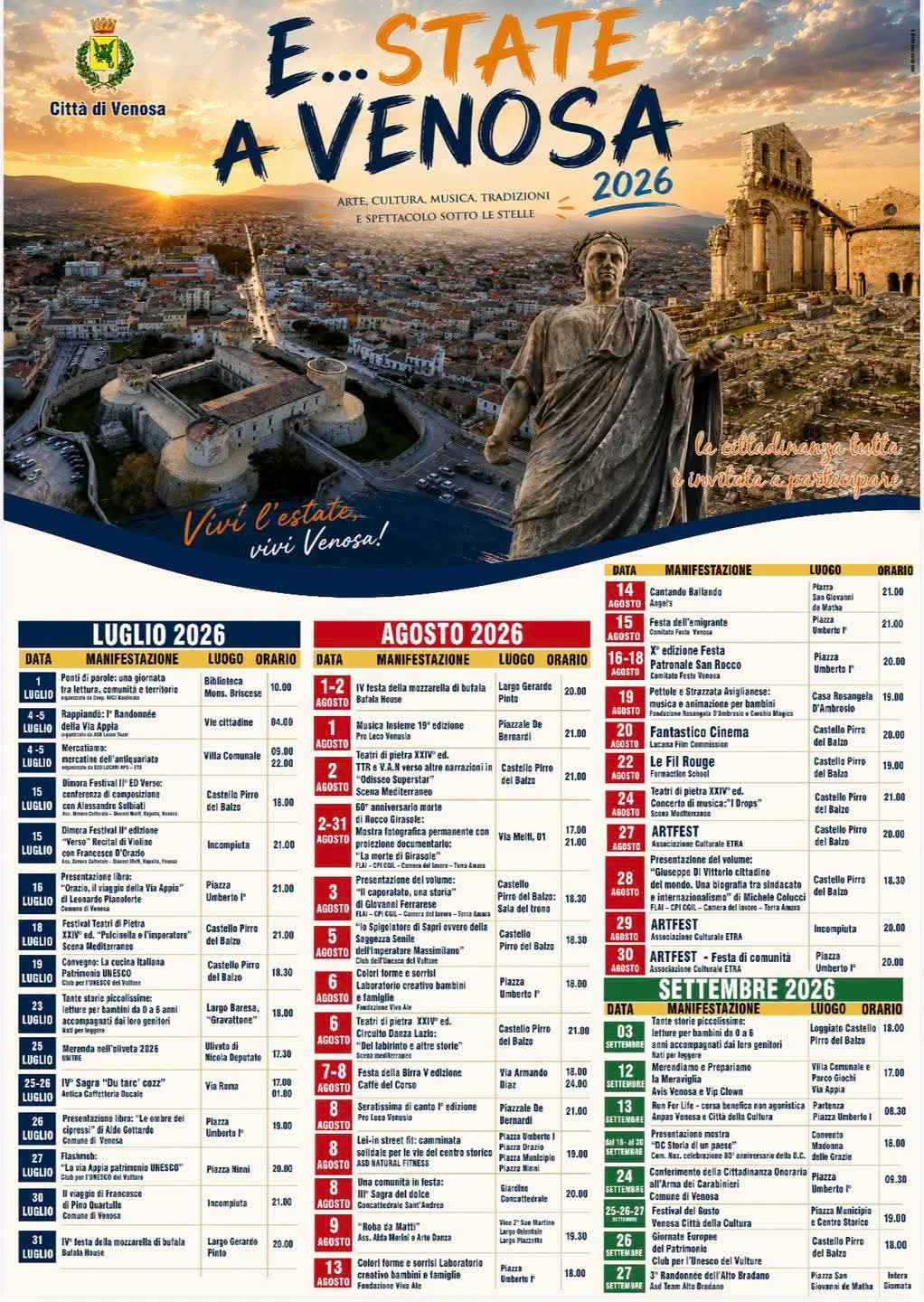 Locandina Orazio, il viaggio della Via Appia 2026 a Venosa (Potenza)