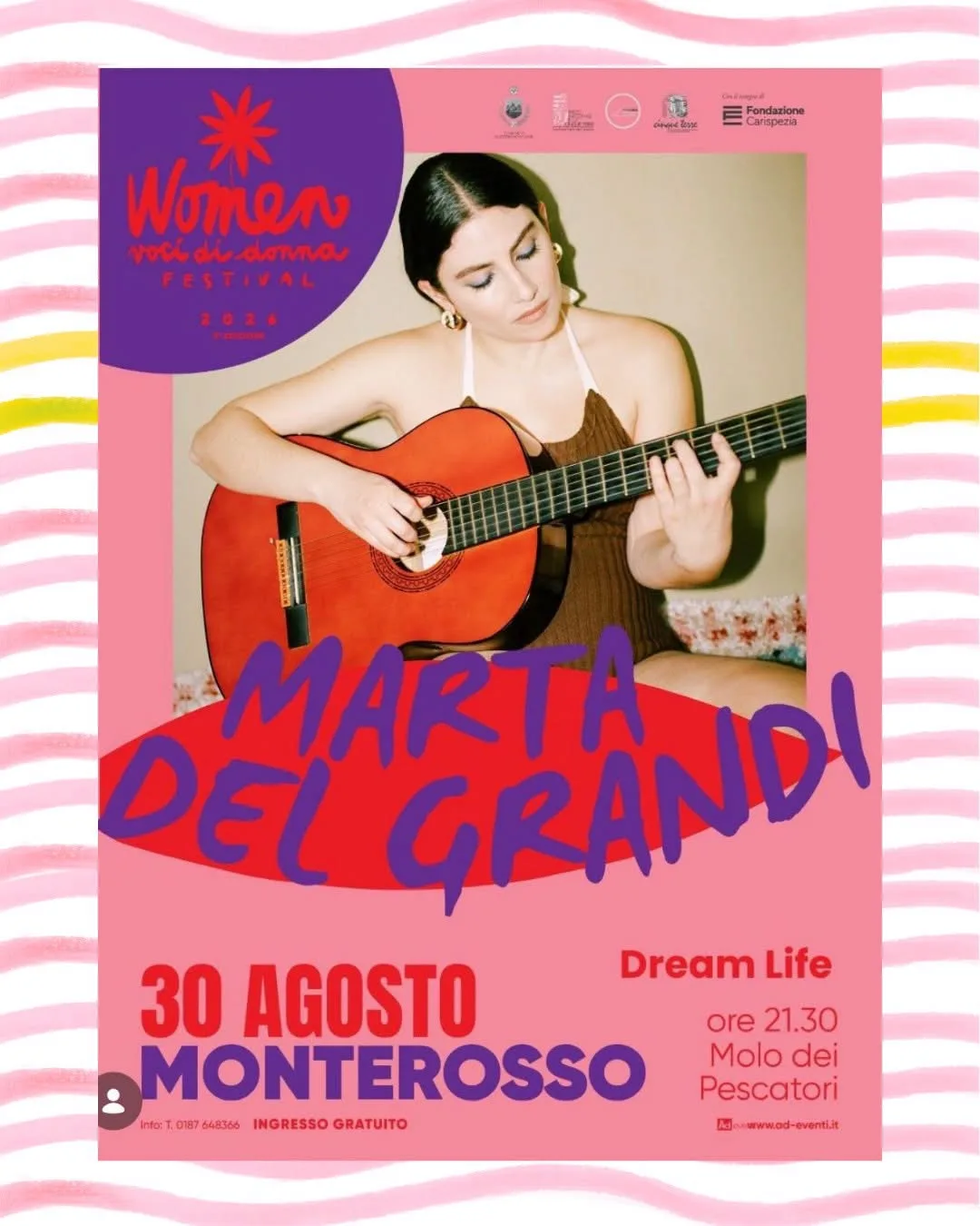 Locandina Women voci di donna Festival 2026 - Marta Del Grandi a Monterosso al Mare (La Spezia)