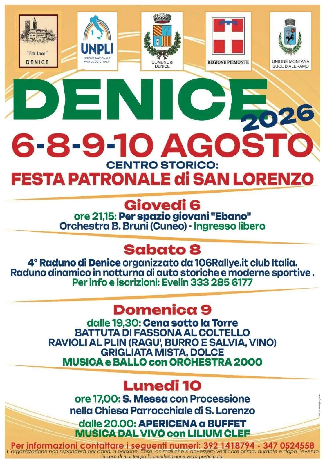 Locandina Cena sotto la Torre 2026 a Denice (Alessandria)