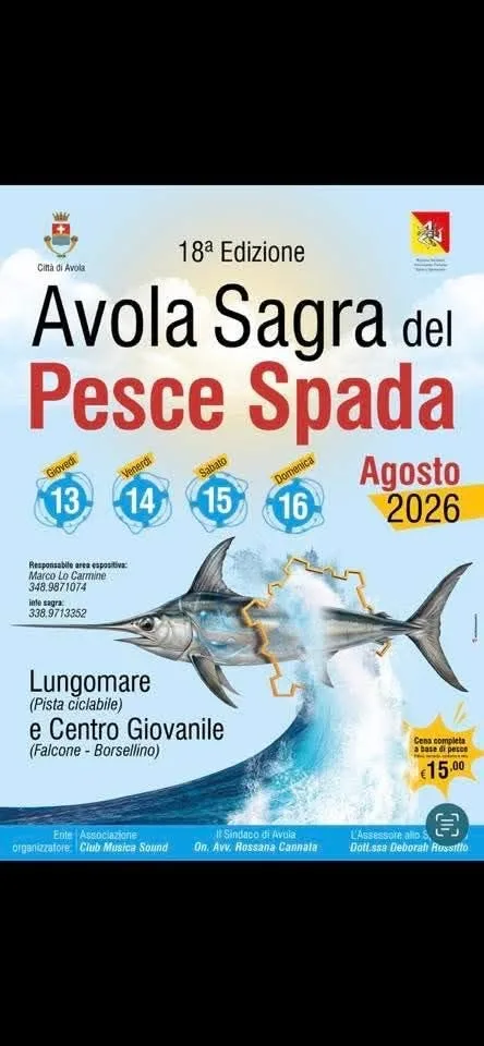 Locandina Avola Sagra del Pesce Spada 2026 a Avola (Siracusa)