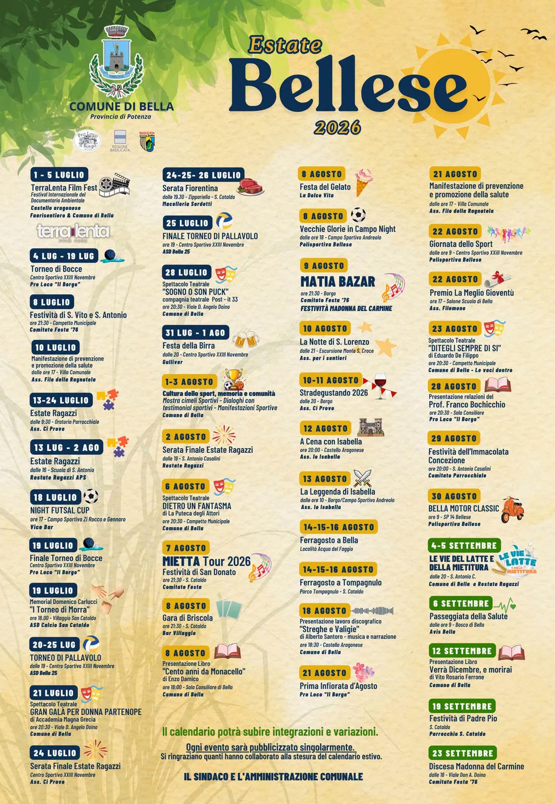Locandina Torneo di Bocce 2026 a Bella (Potenza)