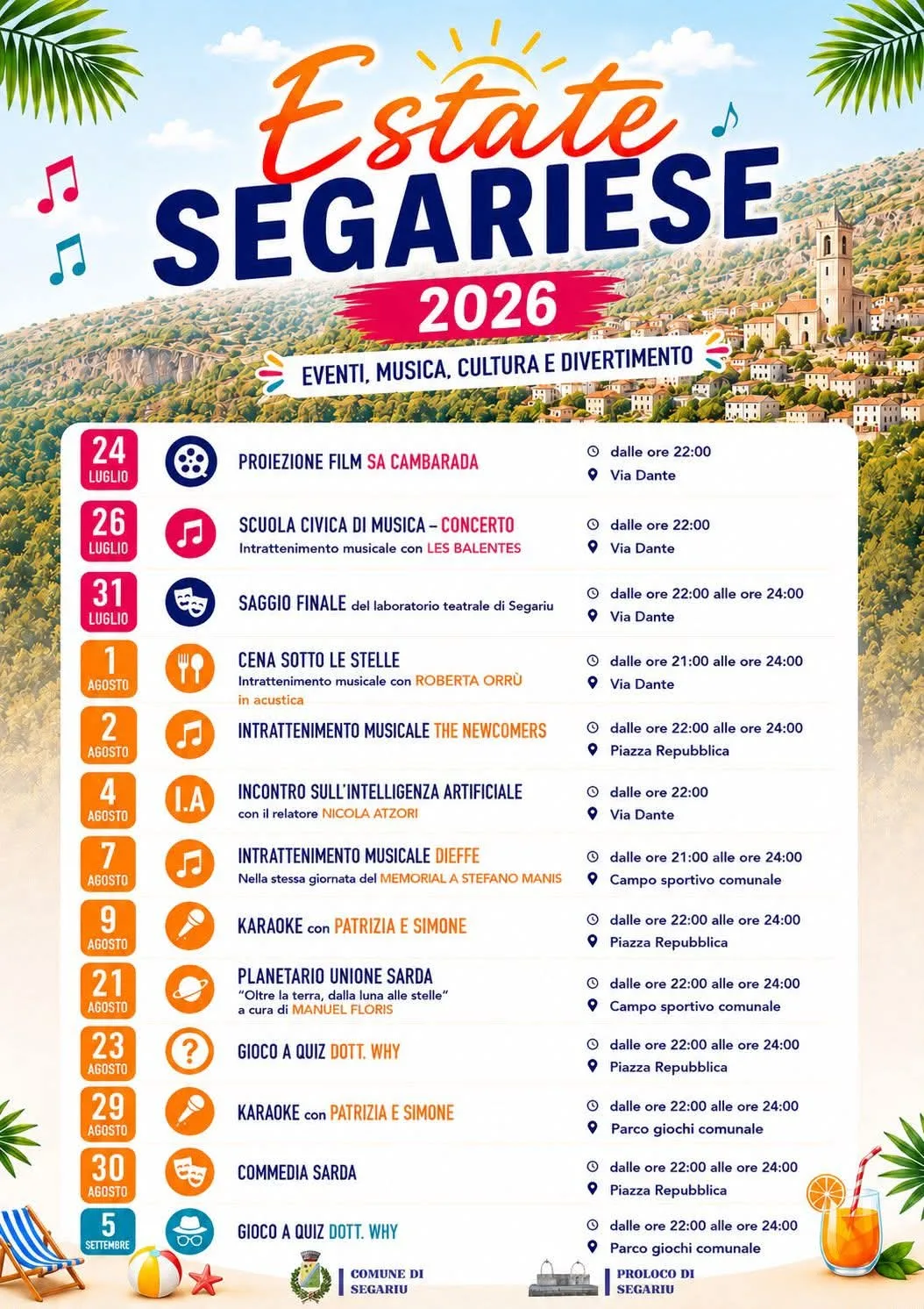Locandina Commedia sarda — Estate Segariese 2026 a Segariu (Sud sardegna)