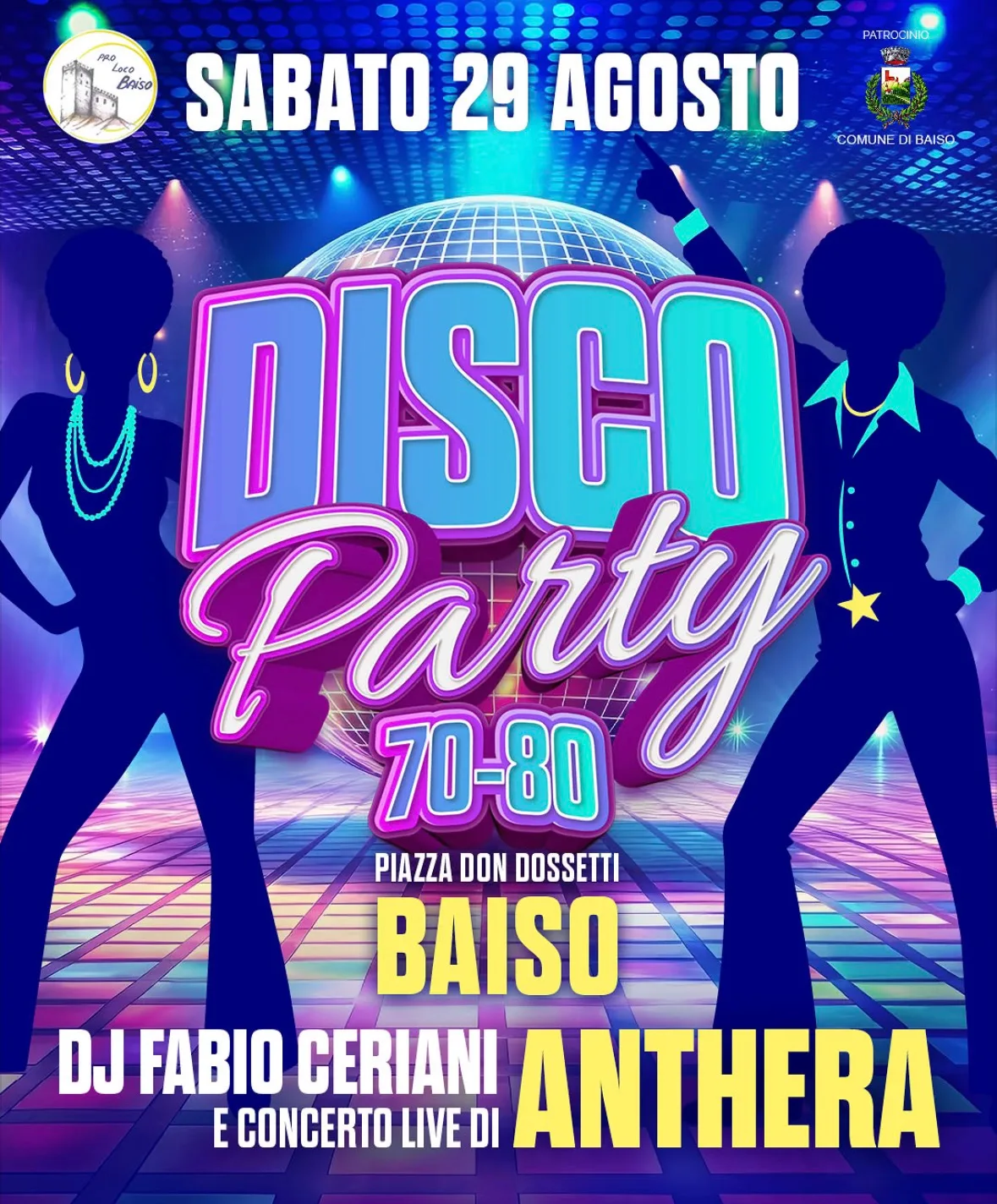 Locandina Disco Party 70-80 2026 a Baiso a Baiso (Reggio Emilia)