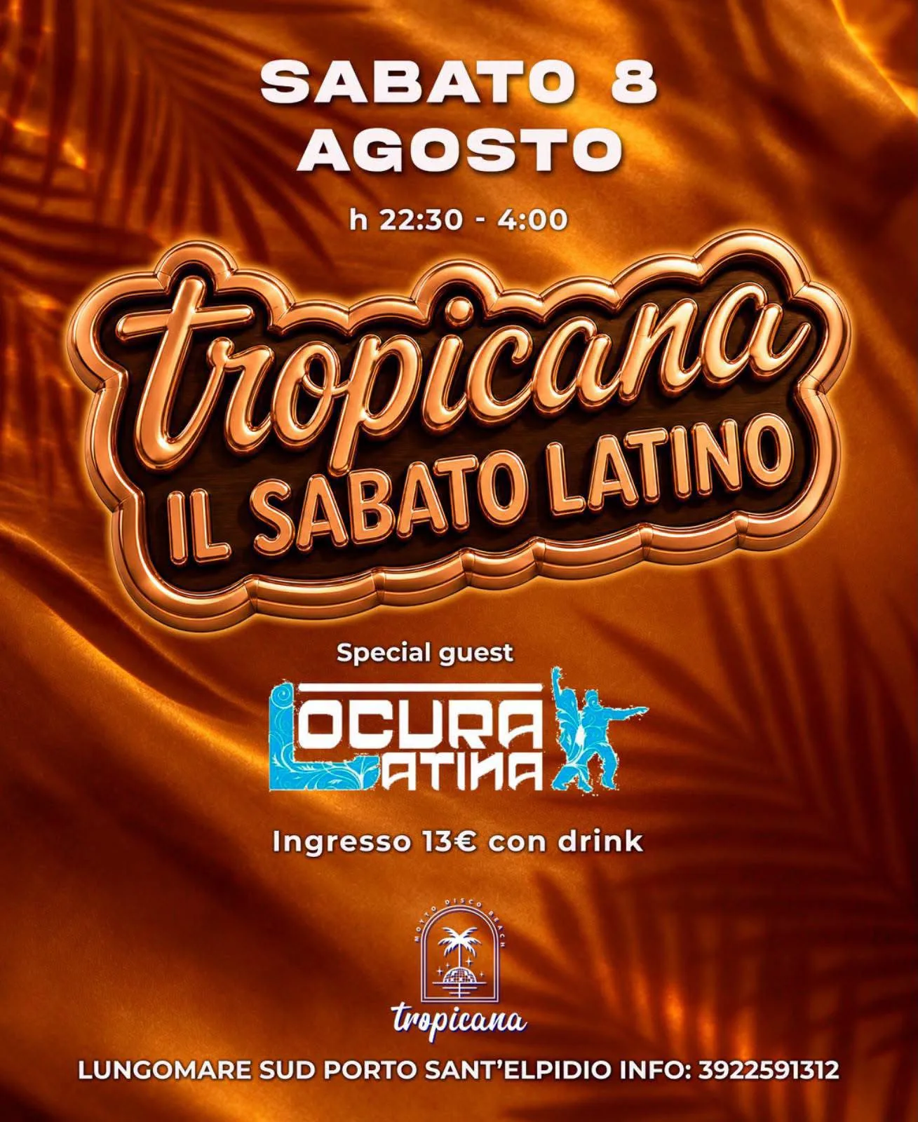 Locandina Tropicana Il Sabato Latino 2026 a Porto Sant'Elpidio (Fermo)