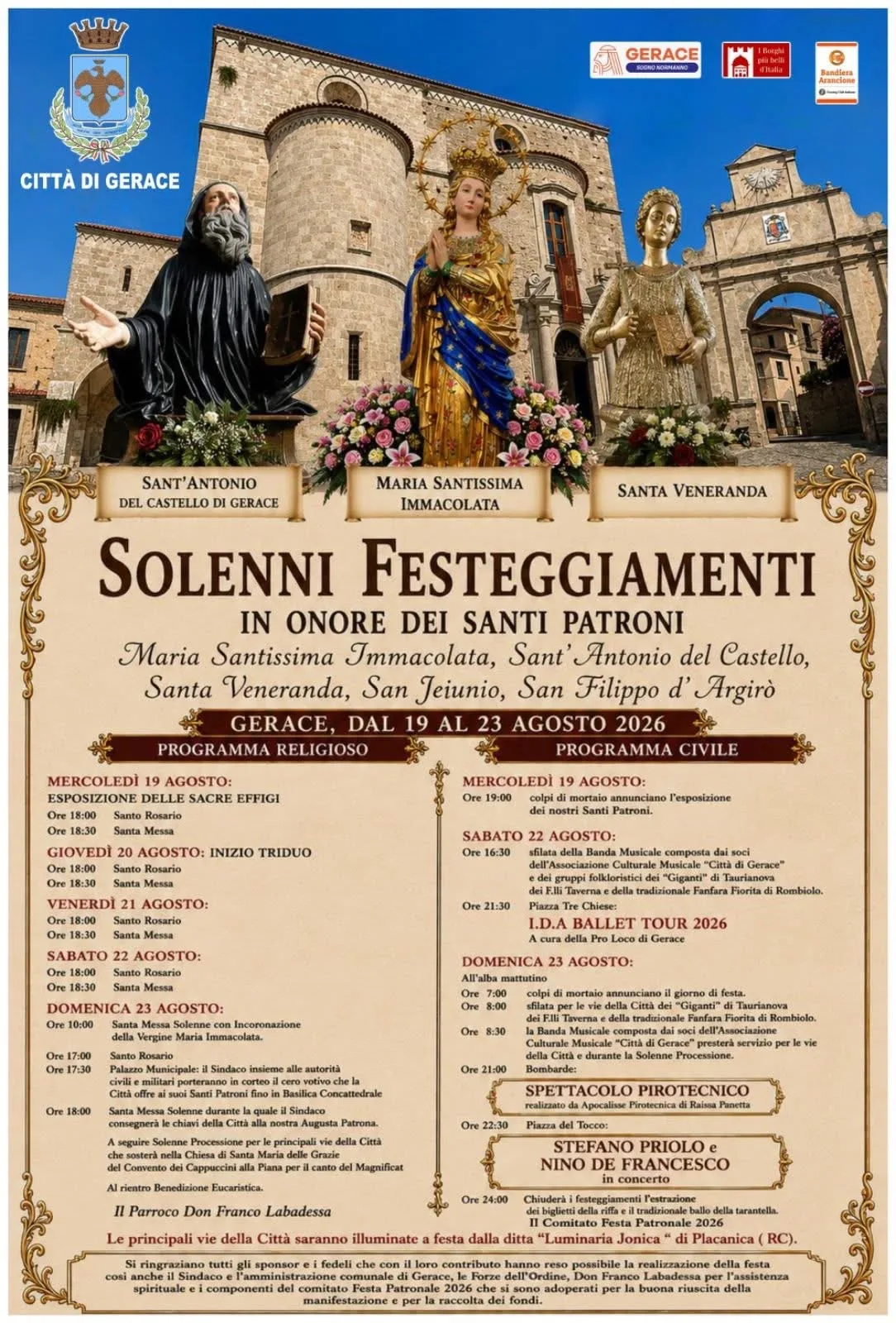 Locandina calendario eventi agosto 2026 a Gerace (Reggio Calabria)