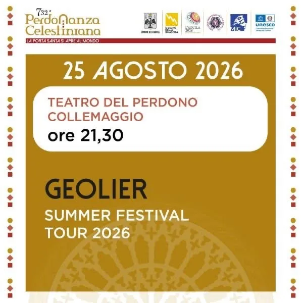 Locandina 732ª Perdonanza Celestiniana 2026 - Geolier Summer Festival Tour a L'Aquila (L'Aquila)