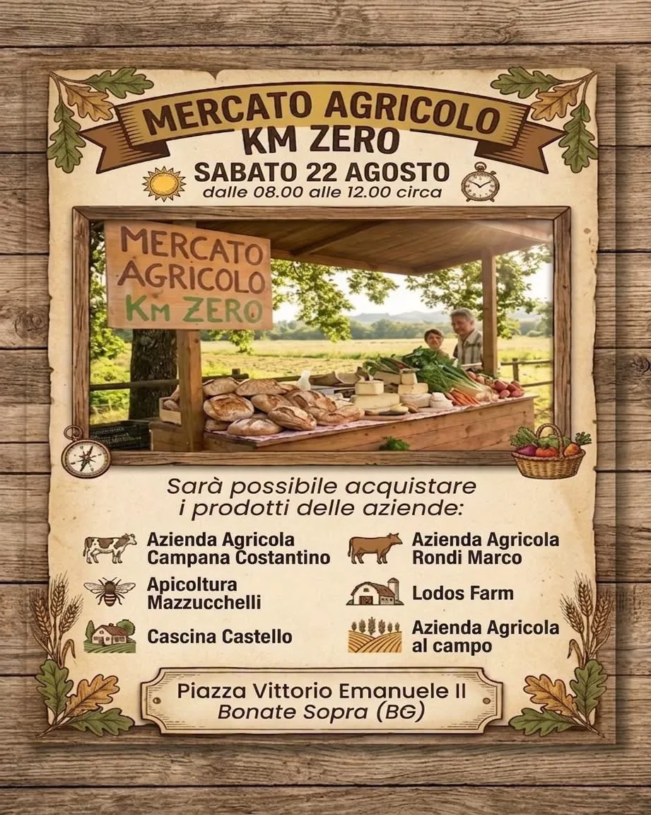 Locandina Mercato Agricolo KM Zero 2026 a Bonate Sopra (Bergamo)