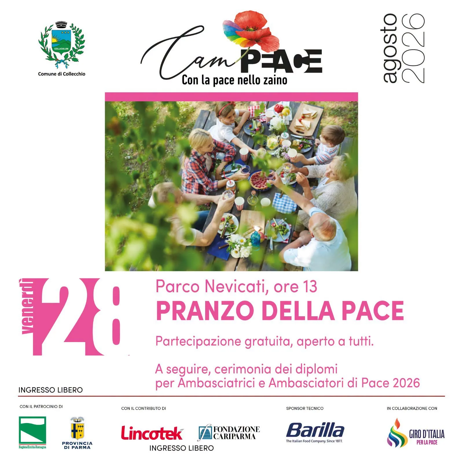 Locandina Pranzo della Pace 2026 a Collecchio (Parma)