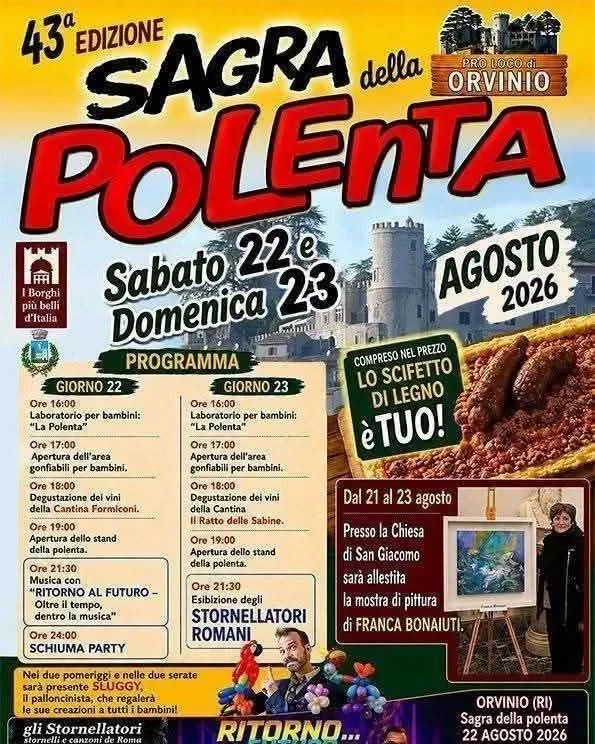 Locandina calendario eventi agosto 2026 a Orvinio (Rieti)