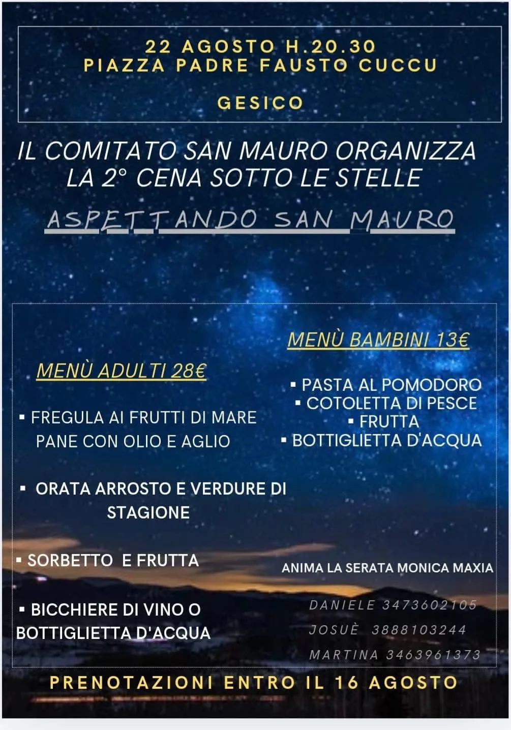 Locandina 2° Cena Sotto le Stelle 2026 a Gesico a Gesico (Sud sardegna)