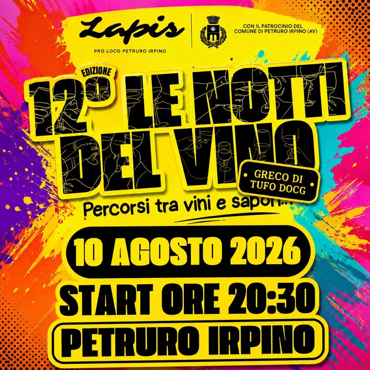 Locandina 12ª Le Notti del Vino 2026 a Petruro Irpino (Avellino)