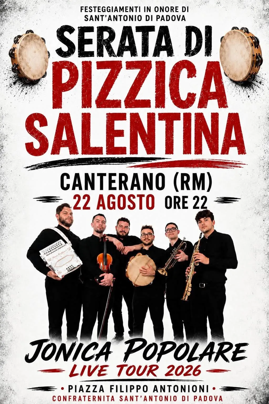 Locandina Serata di Pizzica Salentina 2026 a Canterano (Roma)