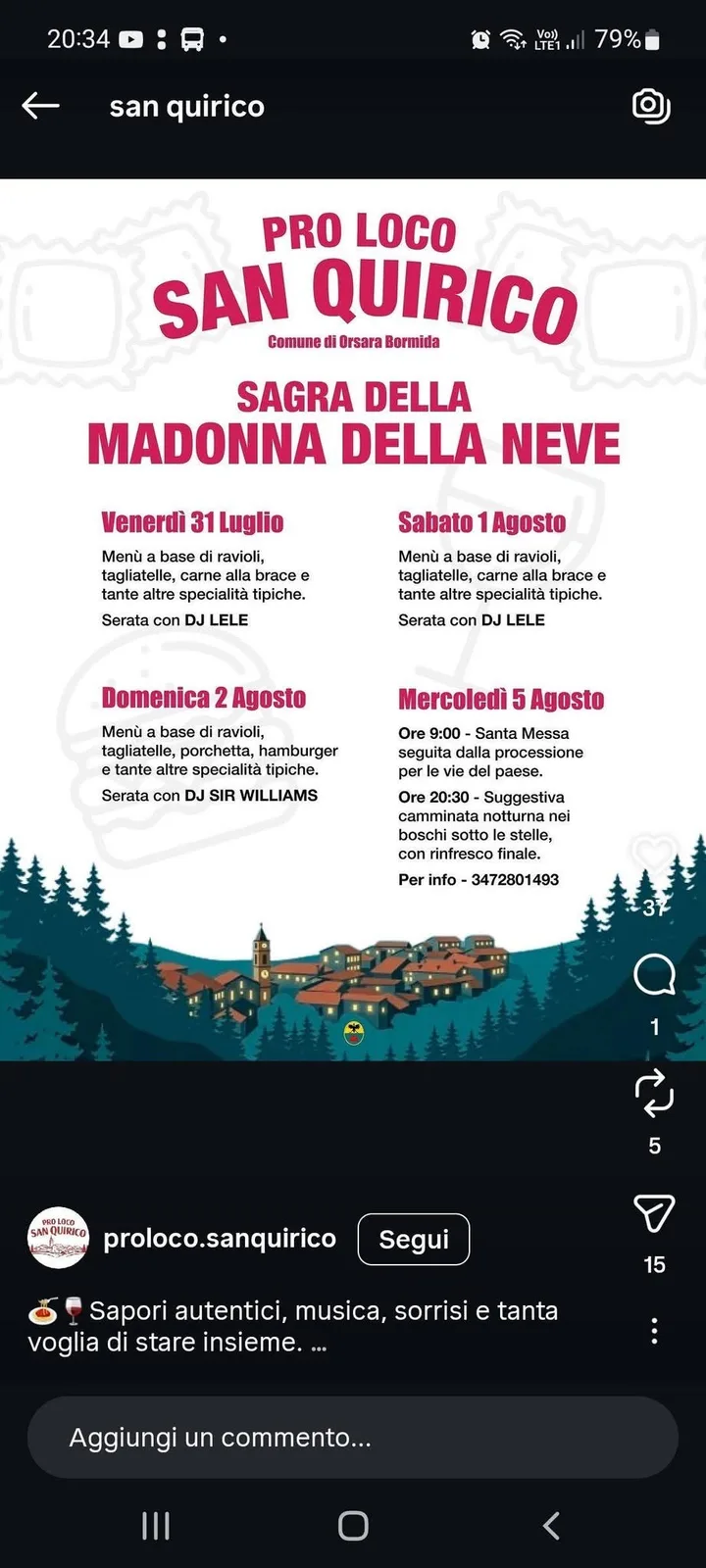 Locandina Sagra Madonna della Neve — DJ Sir Williams 2026 a Orsara Bormida (Alessandria)