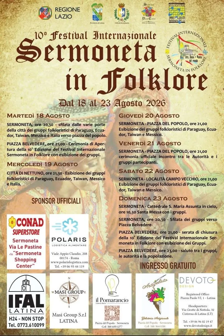 Locandina 10° Festival Internazionale Sermoneta in Folklore 2026 a Sermoneta (Latina)