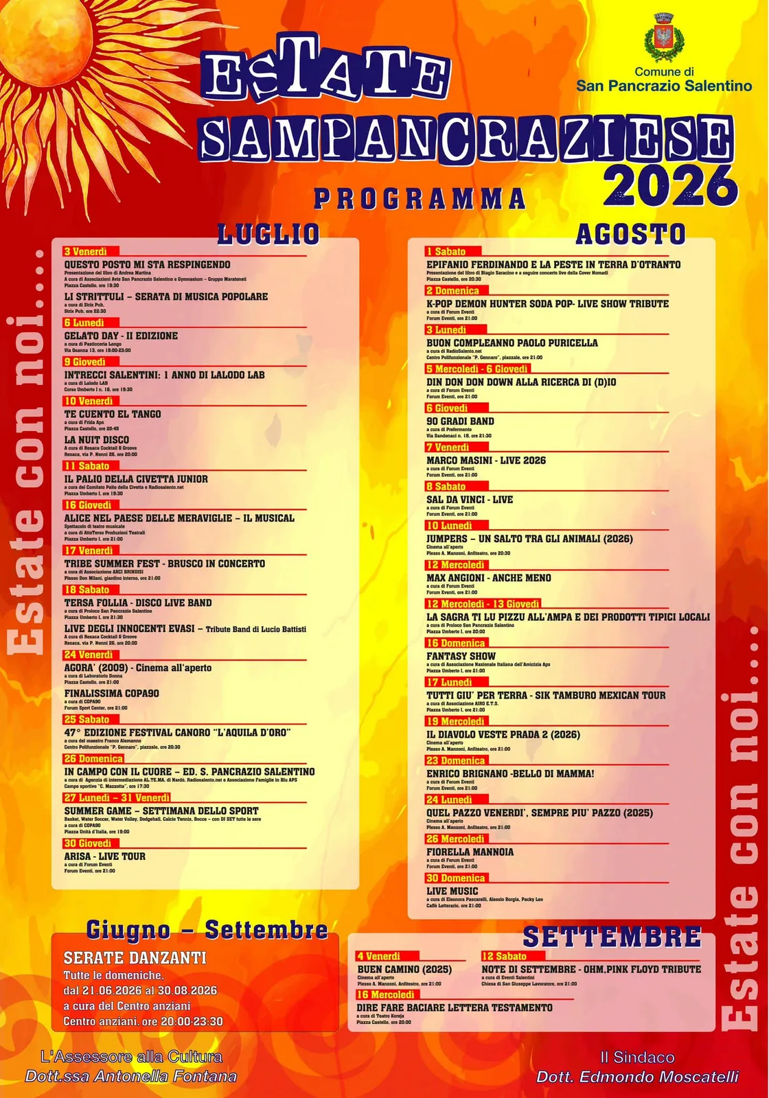 Locandina Estate Sampancraziese 2026 - Programma Luglio a San Pancrazio Salentino (Brindisi)