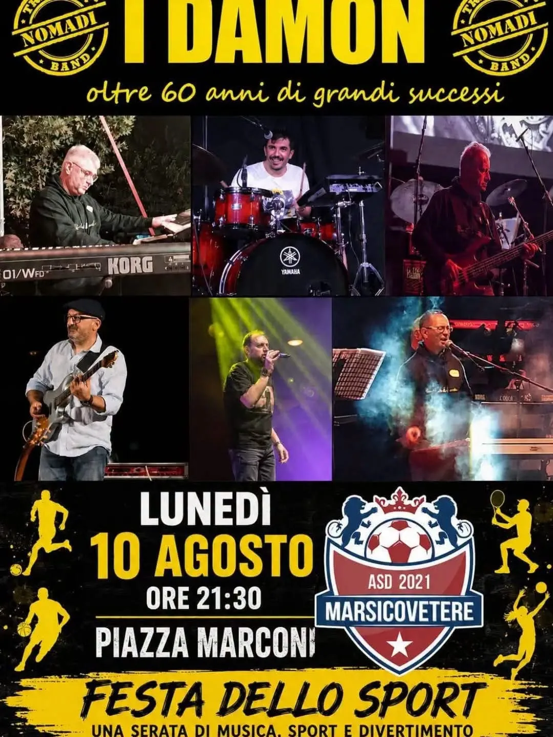 Locandina Festa dello Sport con I Damon Nomadi Band 2026 a Marsicovetere (Potenza)