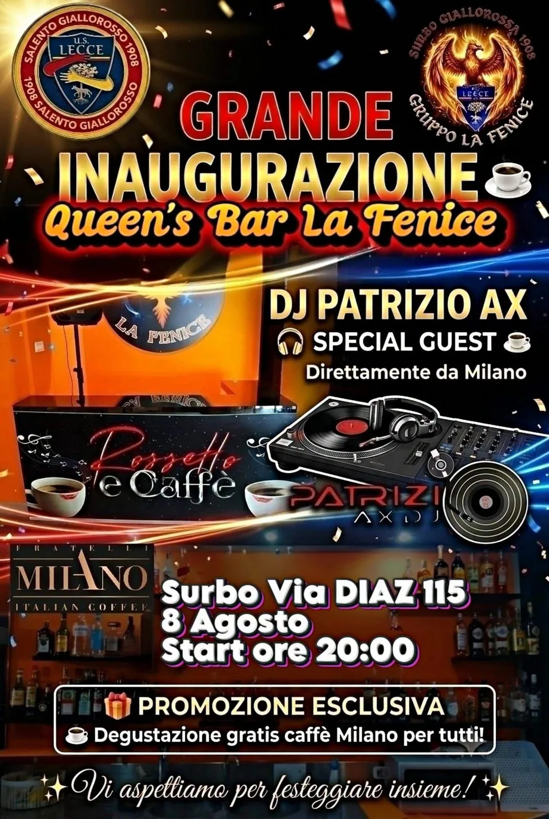 Locandina Grande Inaugurazione Queen's Bar La Fenice 2026 a Surbo (Lecce)