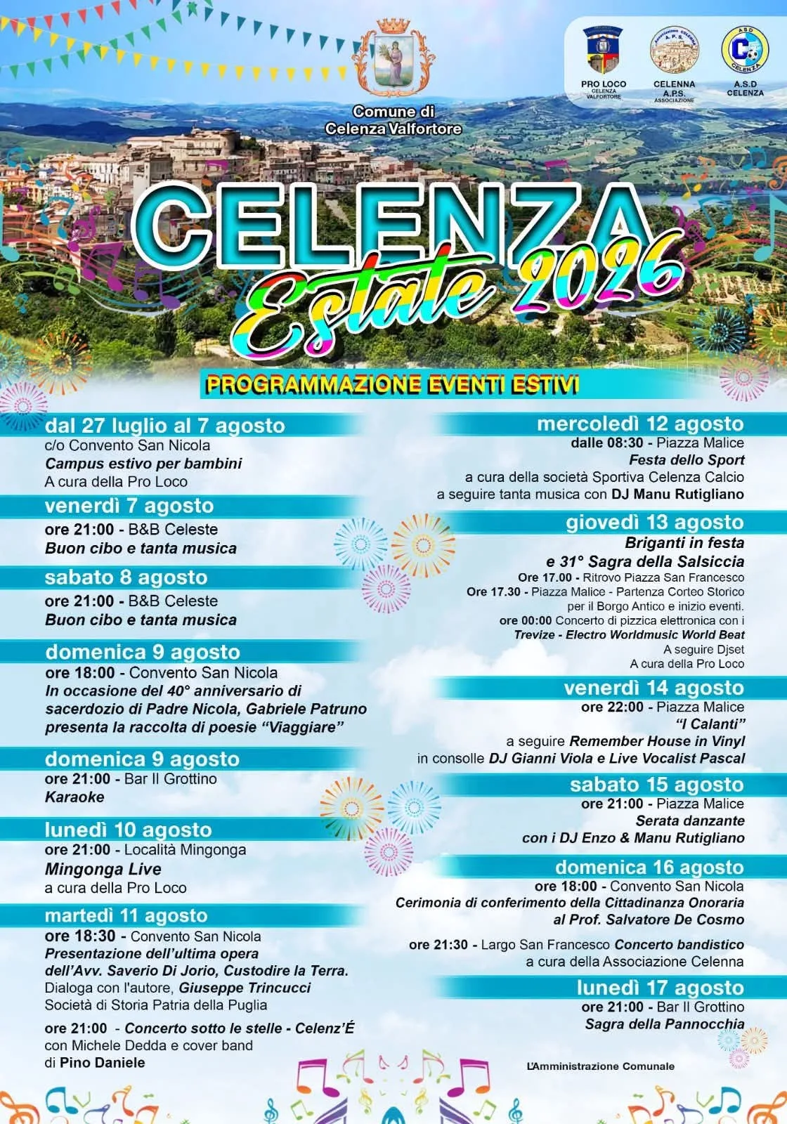 Locandina Concerto sotto le stelle — Celenz'É 2026 a Celenza Valfortore (Foggia)